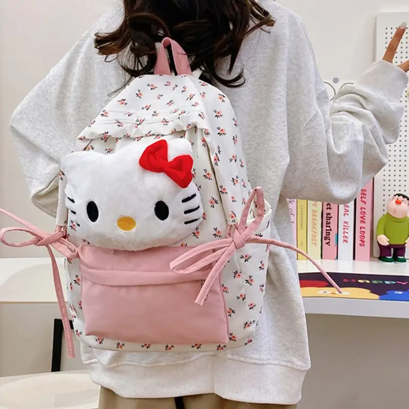 Sanrioed Anime Hello Kitty Plush Toy Backpack Cartoon Children Schoolbag Stuffed Doll Cute Student Shoulder Bag Gift for Friend