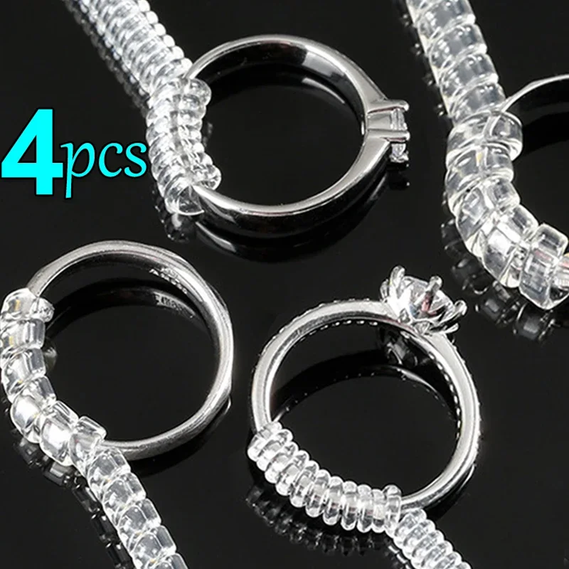 4pcs Spiral Based Ring Tools women Men Transparent Invisible Ring Size Reducer Tools Spring Coil Jewelry Resizing Tightener