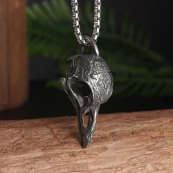 Retro Gothic Crow Skull Necklace Norse Mythology Men\\'s Pendant Motorcycle Punk Jewelry