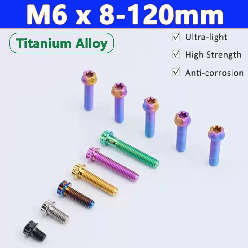 

1pcs Titanium Alloy Bolt M6 Length 8-120mm Torx Head Flange Screw High Strength Motorcycle Screws Gold/Black/Blue/Green/Purple