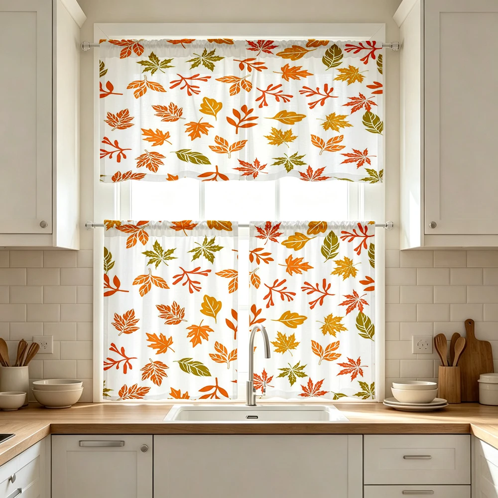 Fall Kitchen Curtains, Multi Color Maple Leaf Fall, Digital Print, Kitchen Dining Room, Rod Pocket Polyester, Home Decor