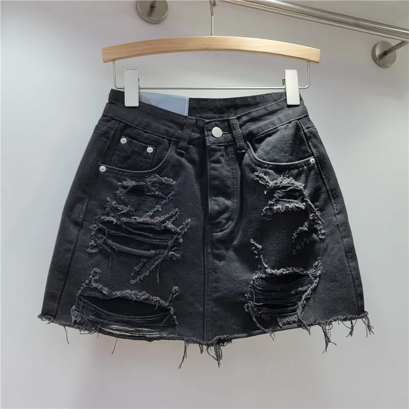 Ripped High Waist Denim Skirt Women 2024 Spring Summer Hot Girl Style Pink A-Line Sheath Skirts Female Korean Fashion Clothing