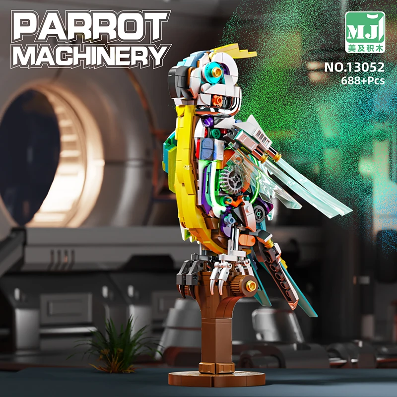 

688PCS LED Cyberpunk Macaw Parrot Building Blocks Kit - Mechanical Bird Robot Model Kit, STEM Toys for Kids Adults Teens, Gift