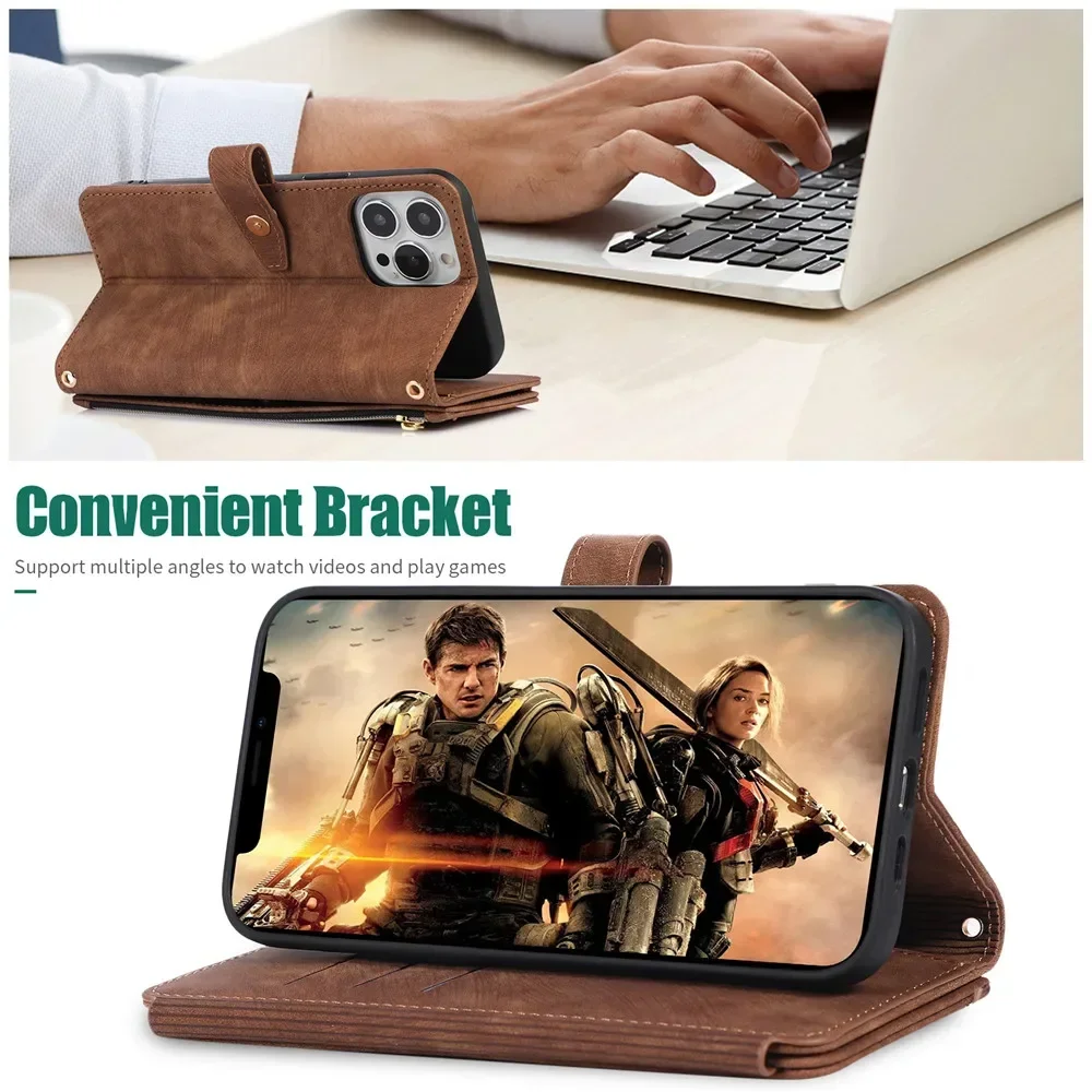 For Xiaomi Redmi Note 13 14 Pro Plus 5G Crossbody Leather Zipper Wallet Case For Redmi Note 13 Pro 14S Case Note13 14 Pro+ Cover
