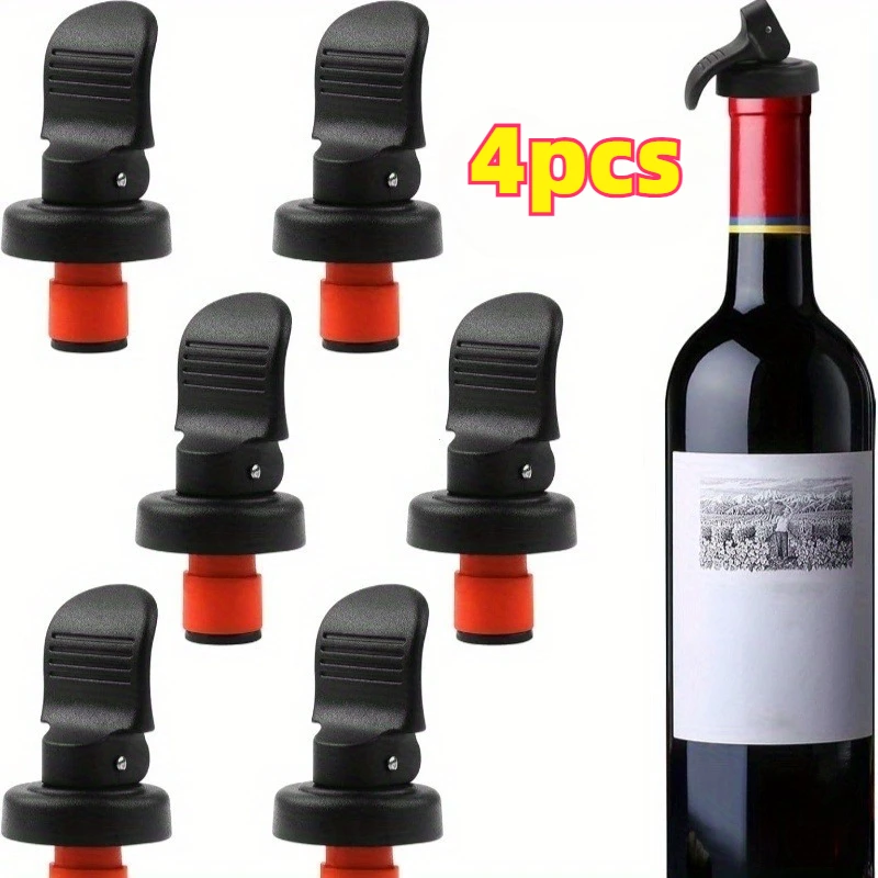 4Pcs Bar-Style Bottle Stopper, Heavy Duty Hand Press Airtight Sealing Plug, Reusable Fresh Cover for Champagne Sparkling Beer