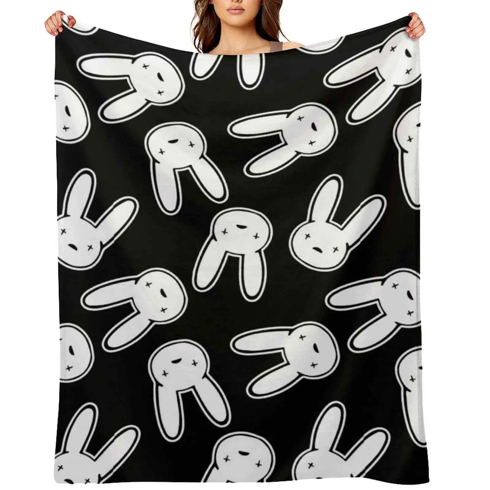 

Bad Bunny Oasis Logo Pattern (White on Black) Throw Blanket for sofa Flannels Giant Sofa Blankets