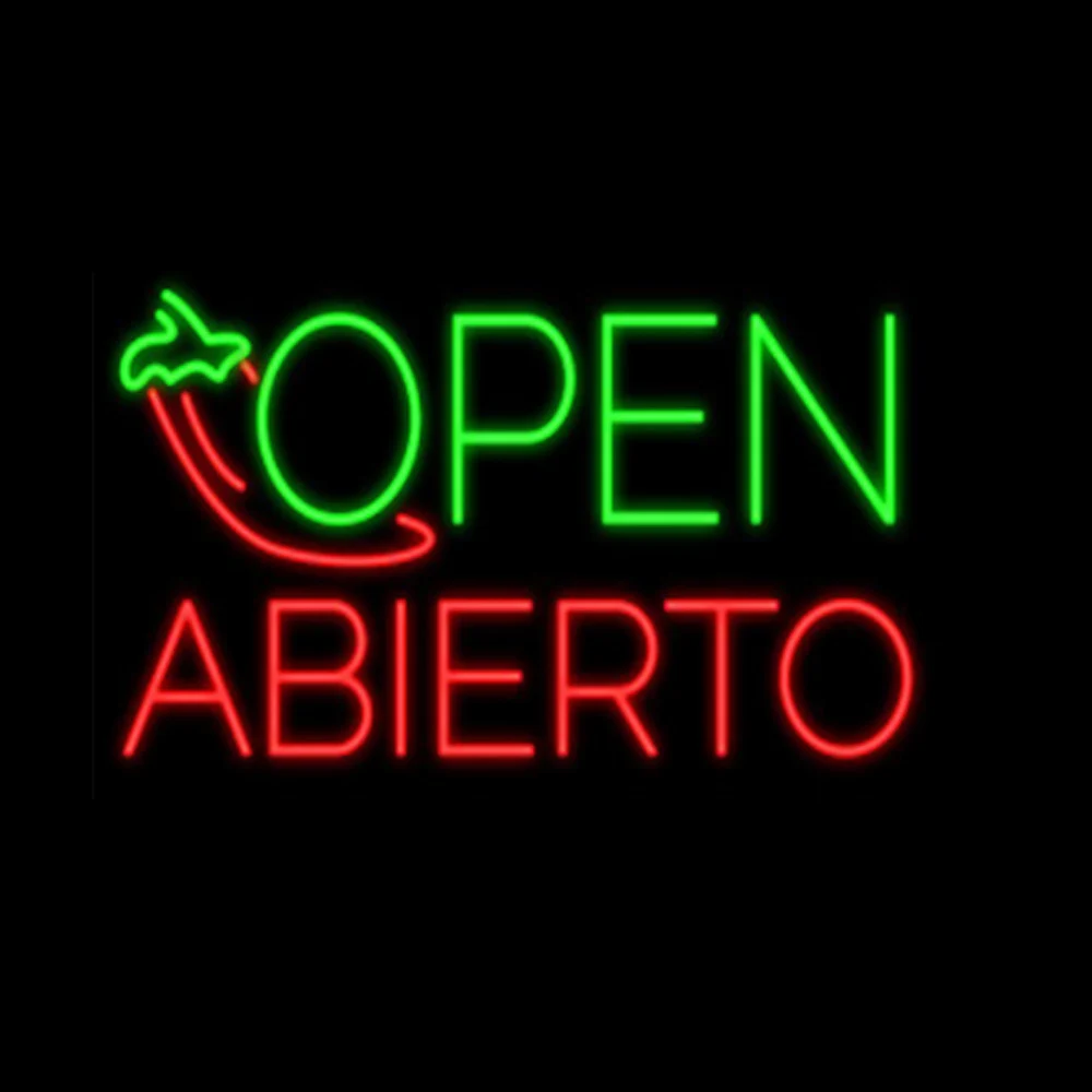 

Open Abierto Chili Pepper Custom Handmade Real Glass Tube Store Restaurant Advertise Wall Decor Display Neon Light Sign 19"X15"