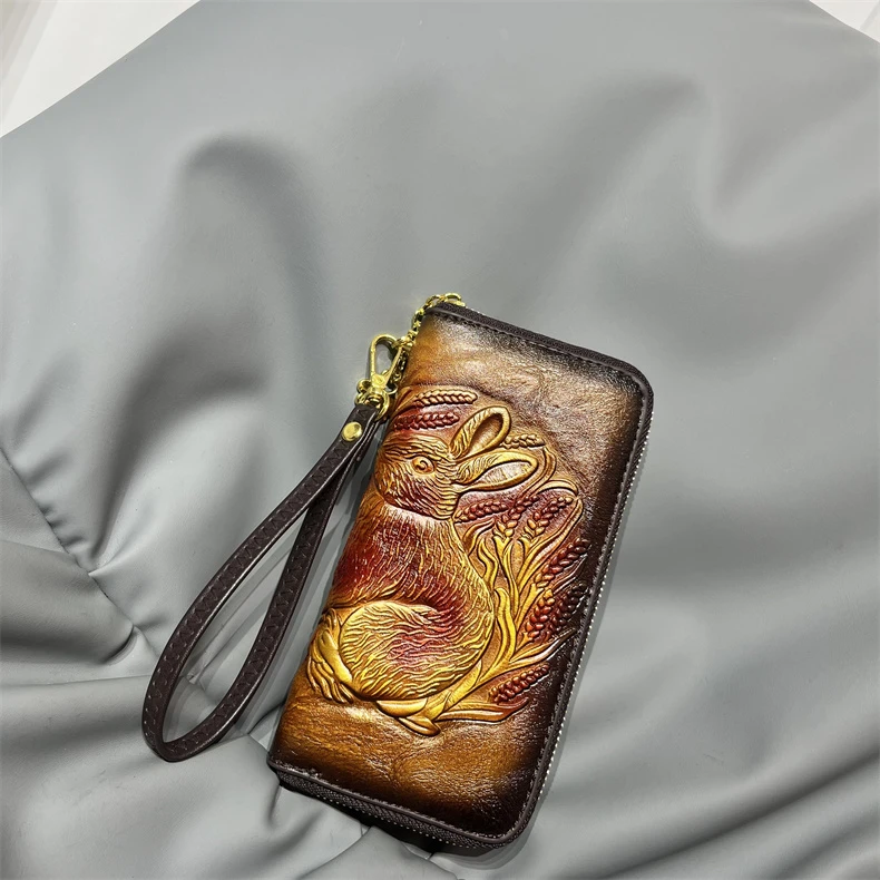 กระเป๋าสตางค์ยาววินเทจกระเป๋าสตางค์สุภาพสตรีหรูหราออกแบบเก็บกระเป๋าโทรศัพท์แม่ของขวัญรูปแบบกระต่ายสํานักงานใหม่กระเป๋าถือ