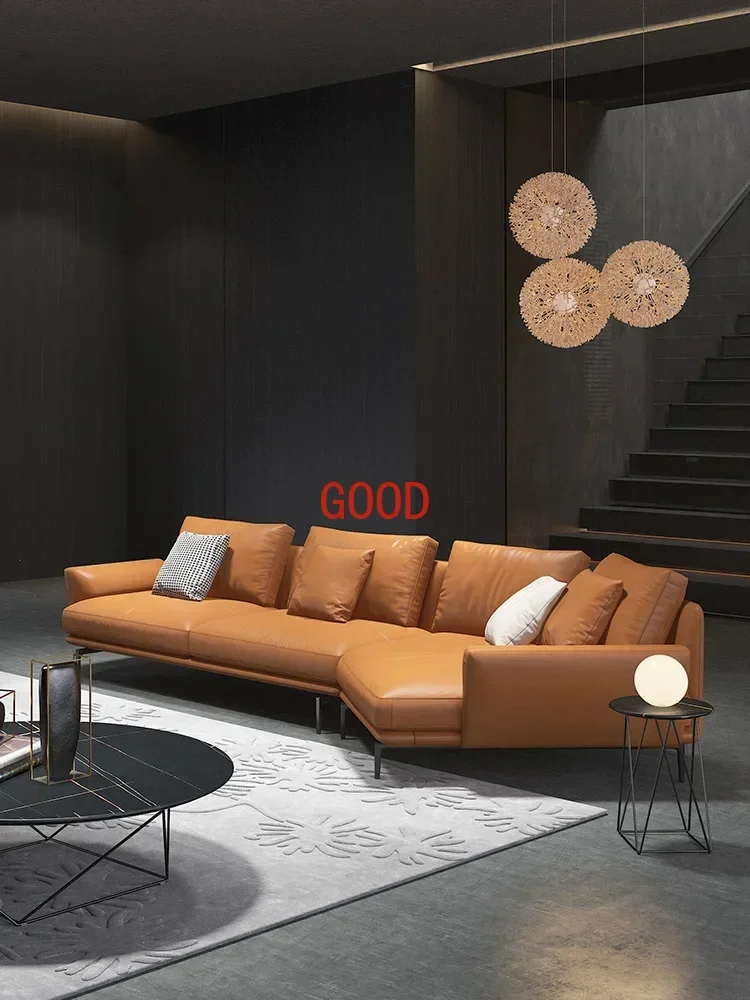 Leather Sofa Combination First Layer Cowhide Orange Style Light Luxury Creative Corner