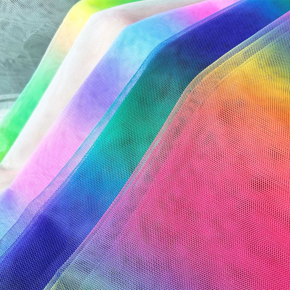 63x35in Rainbow Gradient Tulle Fabric Hexagon Mesh Yarn For Photo Background Clothes DIY Handmade Sewing Baby Shower Tutu Tskirt