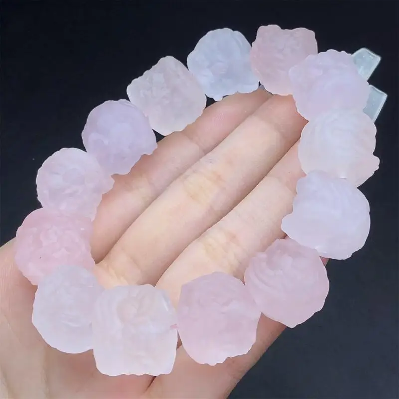 6MM Natural Rose Quartz Dancing Lion Head Bead Bracelet Handmade Stretch Rope Luxury Jewelry Energy Healing Gift 1PCS