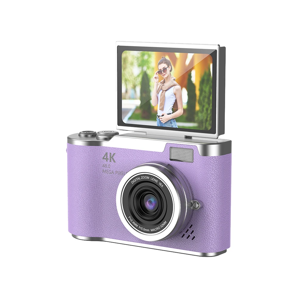 Aparat cyfrowy 4K 48MP Przenośny aparat CCD z 8-krotnym zoomem Kamera do vlogowania Kamera wideo z ekranem odchylanym o 180 stopni dla nastolatków Dorosłych początkujących