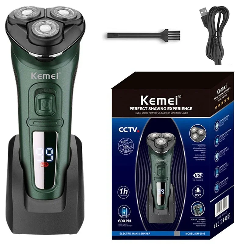 Kemei  Lcd Dislay Waterproof Electric Shaver For Men Wet Dry Beard Electric Razor Facial Shaving Machine Rechargeable