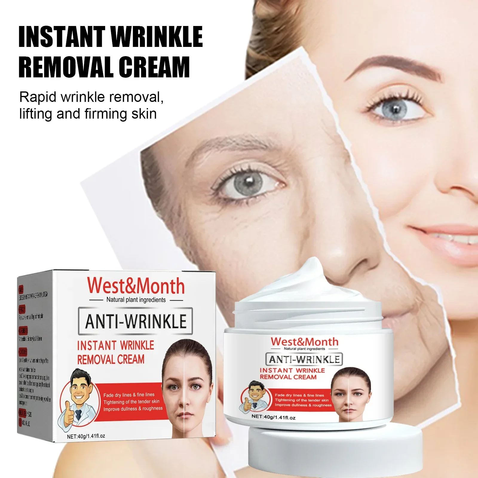 40G West & Month Instant Anti-Wrinkle Face Cream Firming Lifting Fine Lines Repair Dry Skin Moisturizing Skin Rejuvenation