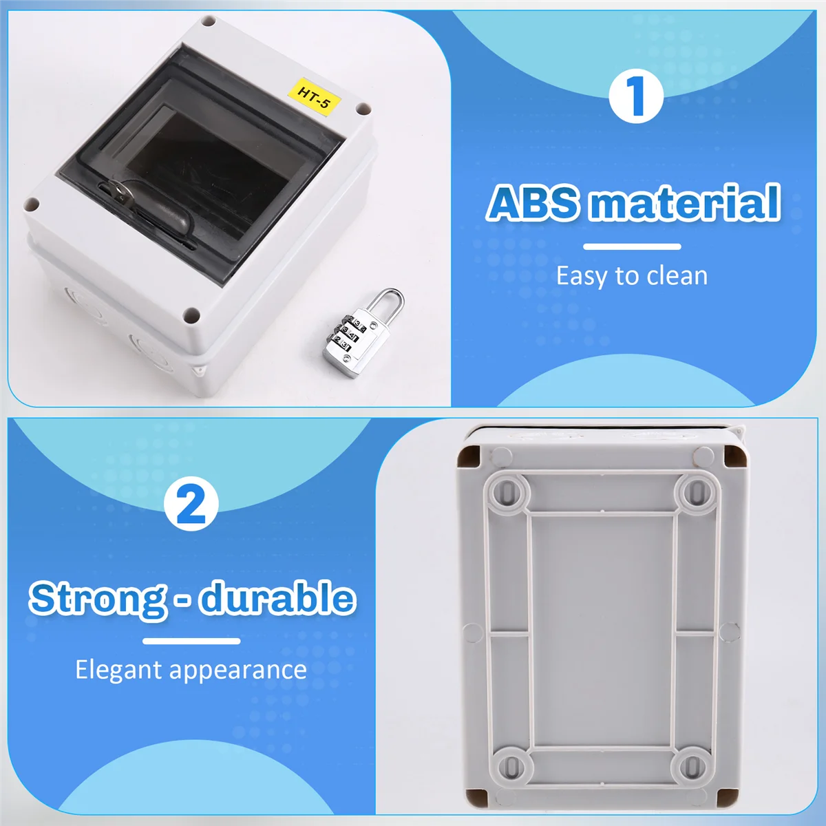 BAAQ HT Series Junction Box 5WAY PC IP65 Waterproof Distribution Box Outdoor Electrical for Circuit Breaker with Lock