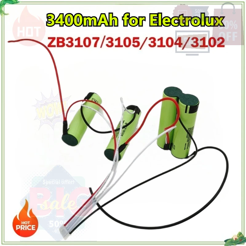 

New 14.4V 3400mAh/2600mAh Li-ion Battery Pack for Electrolux ZB3105 ZB3104 ZB3102 ZB3106AK ZB3107 Robot Vacuum Cleaner with Plug