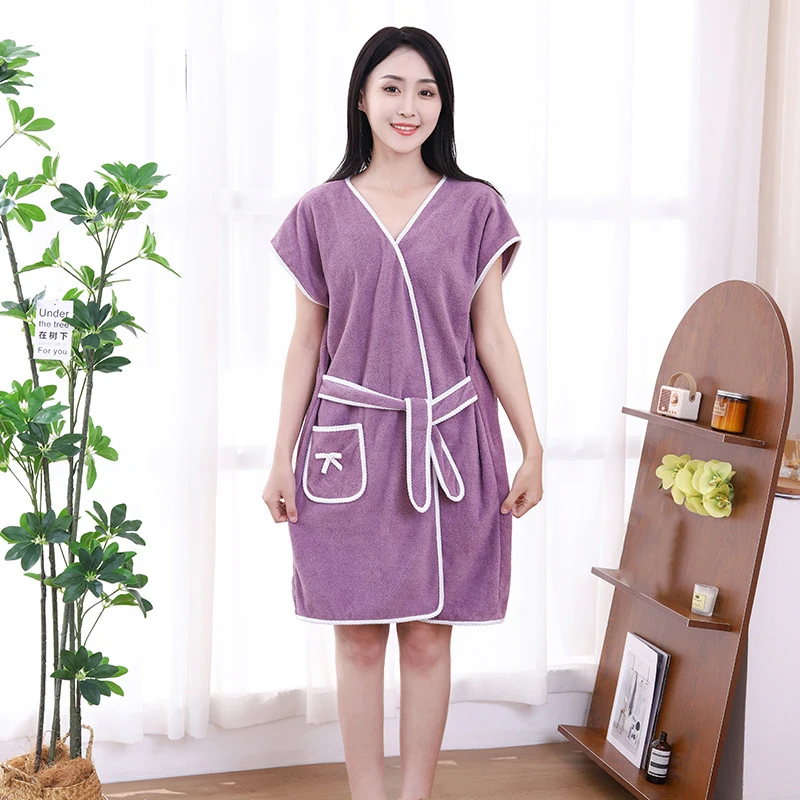 Wearable Bathrobes For Womens Girls Fast Drying Bathing Beach Spa Bathrobes Dress Microfiber Super Absorbent Bath Towel ﻿