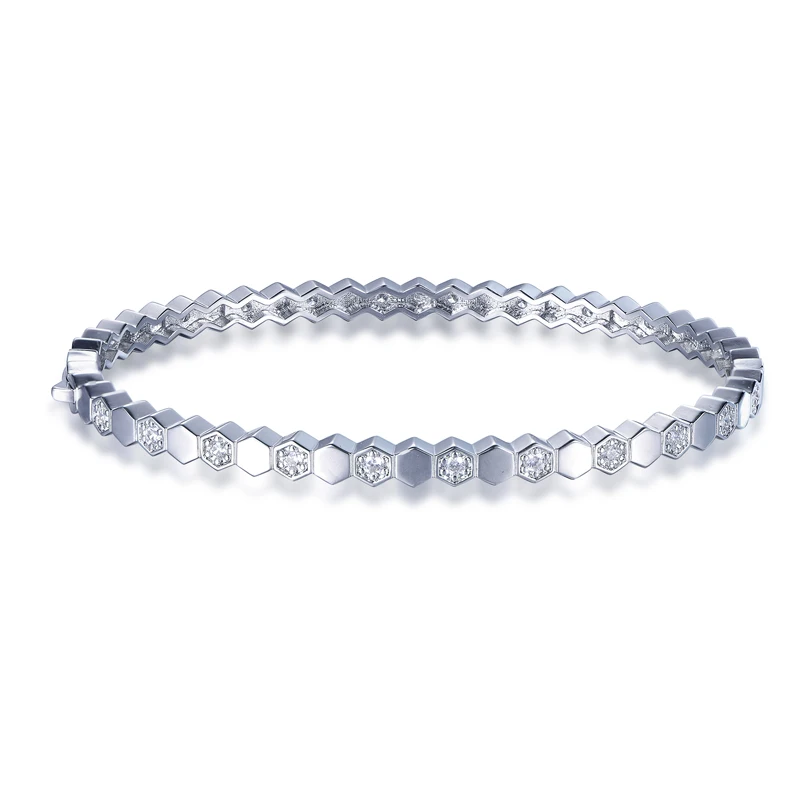

TKJ Geometry Hexagon Bangle Luxury 925 Sterling Silver Sparkling Cubic Zircon Bracelet for Women Men Engagement Wedding Jewelry