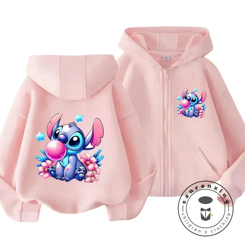 Disney Stitch Street Fashion Boys and Girls Sweatshirt Children's Sports Zipper Outdoor Kids Hooded Hoodie Autumn/Winter 2024