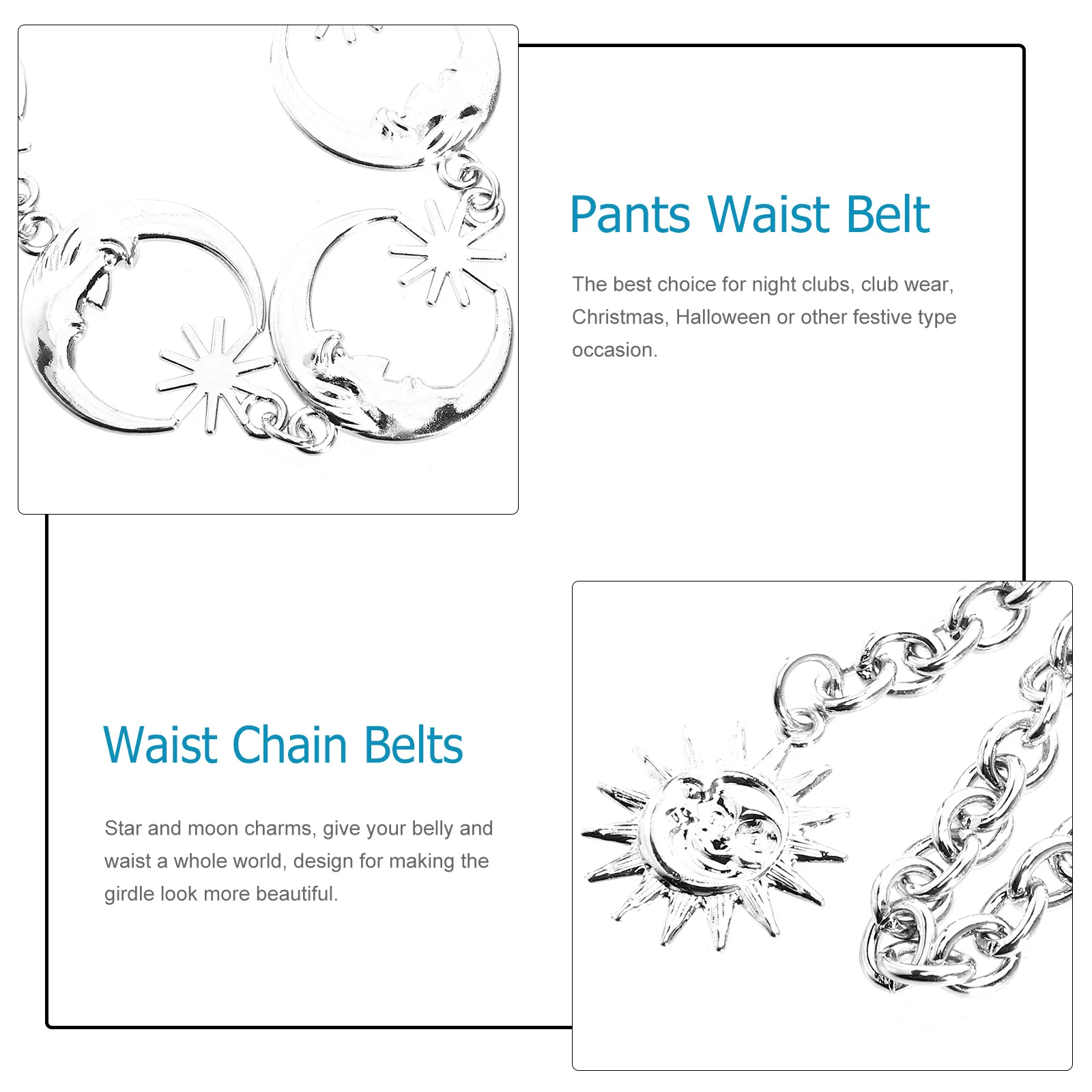 

Moon Star Charm Metal Waist Belt For Women Belly Decor Body Chain Club Party Festival Outfit Accessory Waist Strap Chain