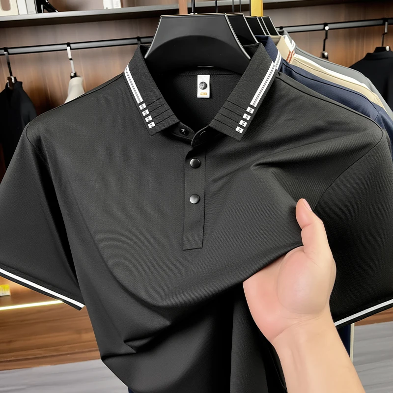 Polo de Rendimiento para Hombre, 88% Nailon + 12% Elastano, con Ribete en Contraste, Camiseta de Golf y Tenis Elástica de Alta Calidad, Absorbe la Humedad
