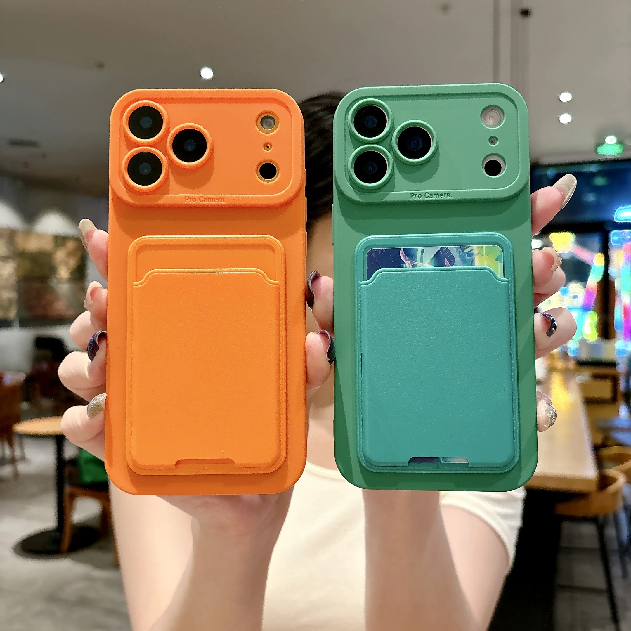 Étui de téléphone minimaliste uni avec porte-cartes pour iPhone 17 16 15 14 13, 12 Pro Max 11, coque de protection antichute et antichoc