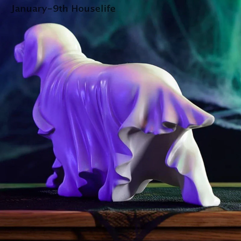 Świecąca Statuetka Psa Ducha Dekoracja Halloweenowa Ozdoby z Żywicy Dekoracja Domu na Imprezę Świąteczną