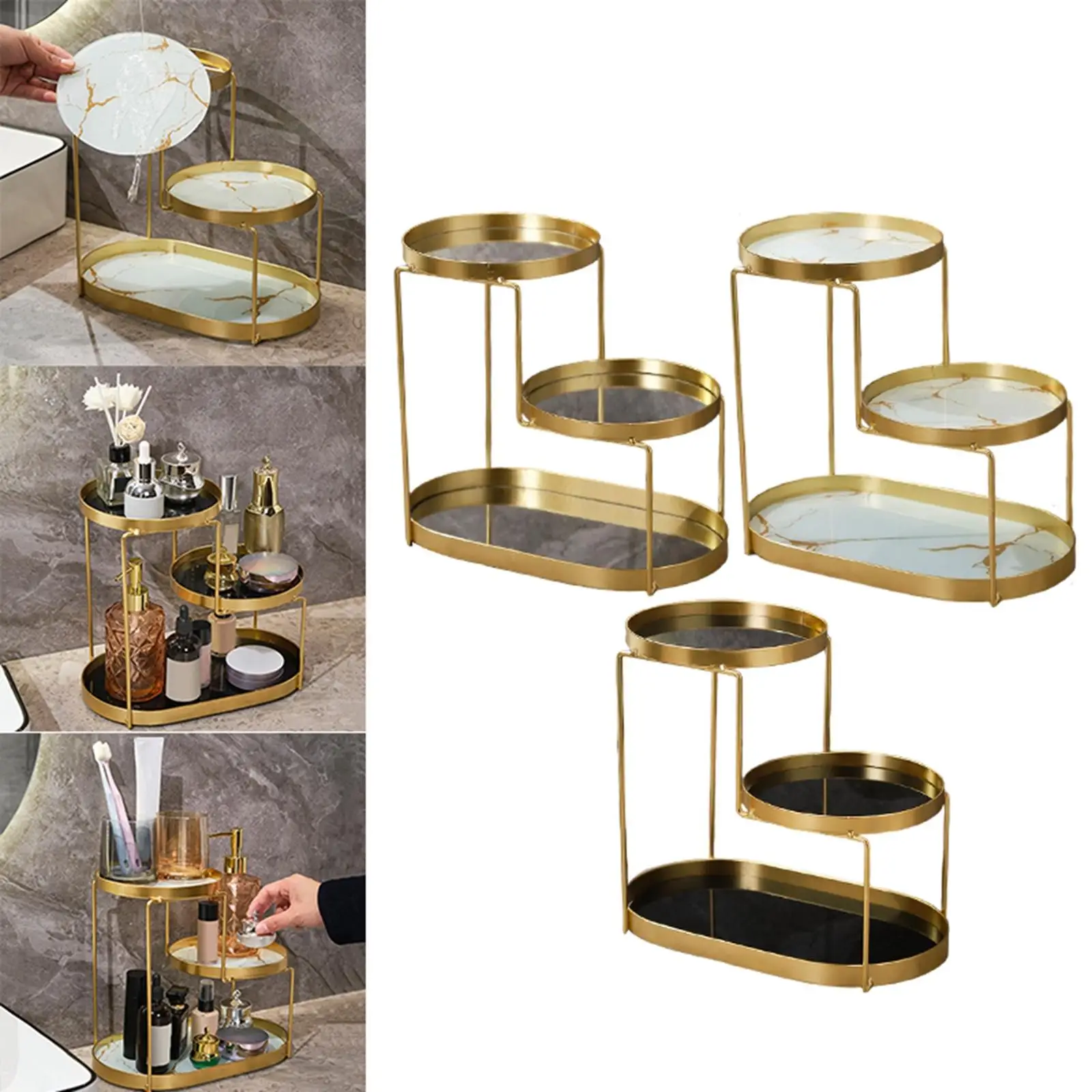 Multifunction Bathroom Cosmetic Tray Vanity Organizer 3-Tier Shelf Lipstick Skin Care Dressing Tray Tidy for Decor Countertop