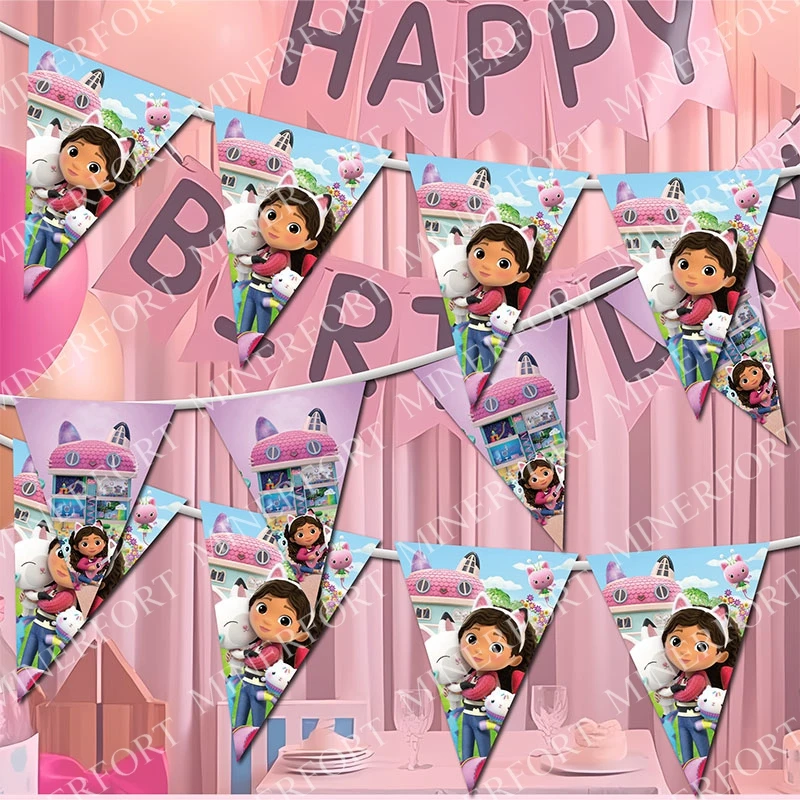 لافتة علم بيت الدمى من غابي لتزيين الحفلات، مستلزمات الحفلات للاستعمال مرة واحدة، زينة حفلات أعياد الميلاد وحفلات أعياد الميلاد، علم معلق #2