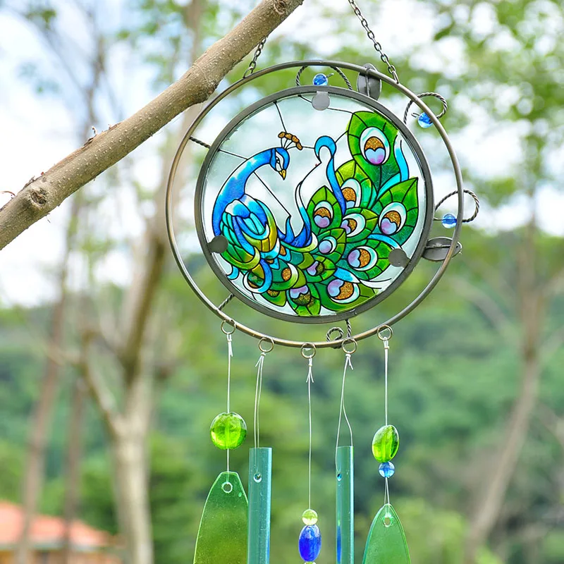 

Art Colored Glass Painting Colored Glass Peacock Campanula Garden Gardening Pendant Wall Decoration