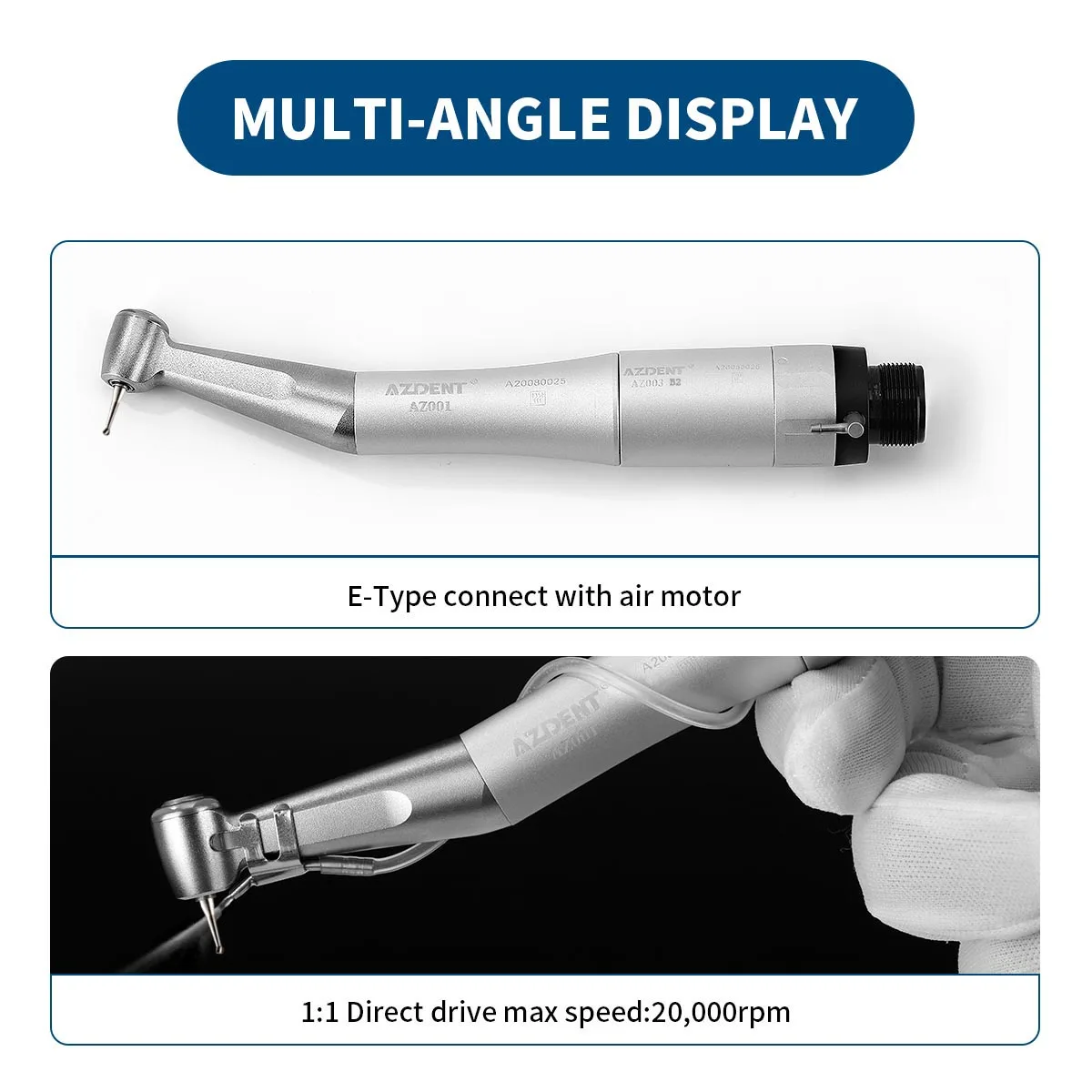 AZDENT-contraángulo Dental de baja velocidad, pieza de mano con botón pulsador, PULVERIZADOR DE AGUA externo, acoplador Tipo E, herramienta de