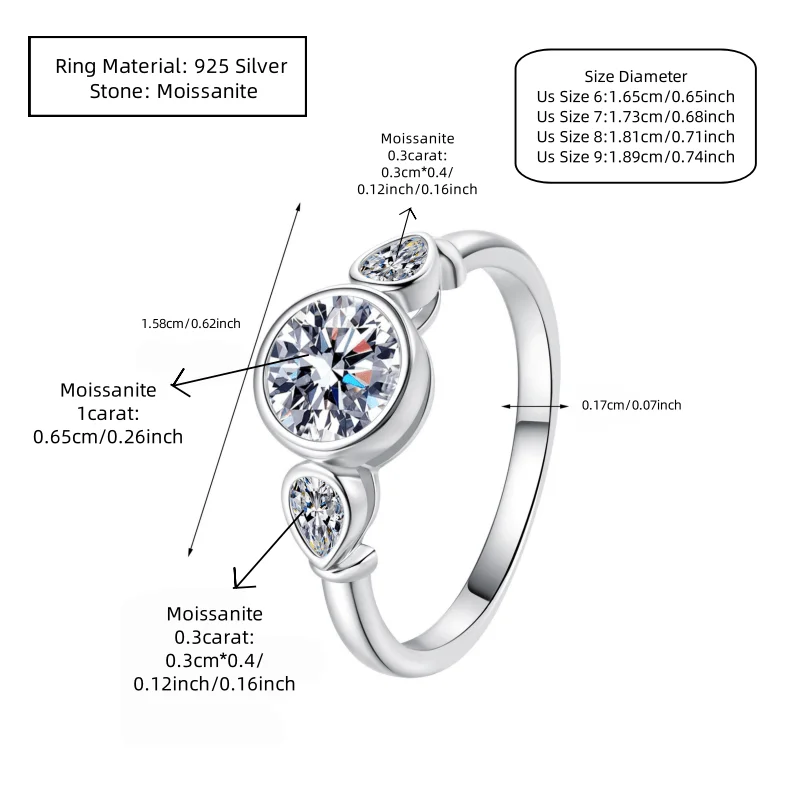 Ein schlichter, alltagstauglicher Ring aus 925er Sterlingsilber mit birnenförmigem Moissanit-Stein, unisex. – Detail 6