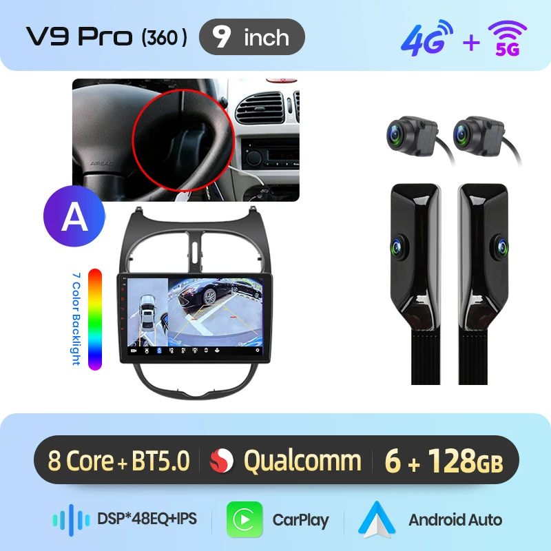 Junsun Android Auto autoradio voor Peugeot 206 206CC 206SW 2001 2002 2003-2008 Multimedia draadloze Apple CarPlay Android Auto slimme intelligente systemen IPS scherm stereo videospeler 2 Din
