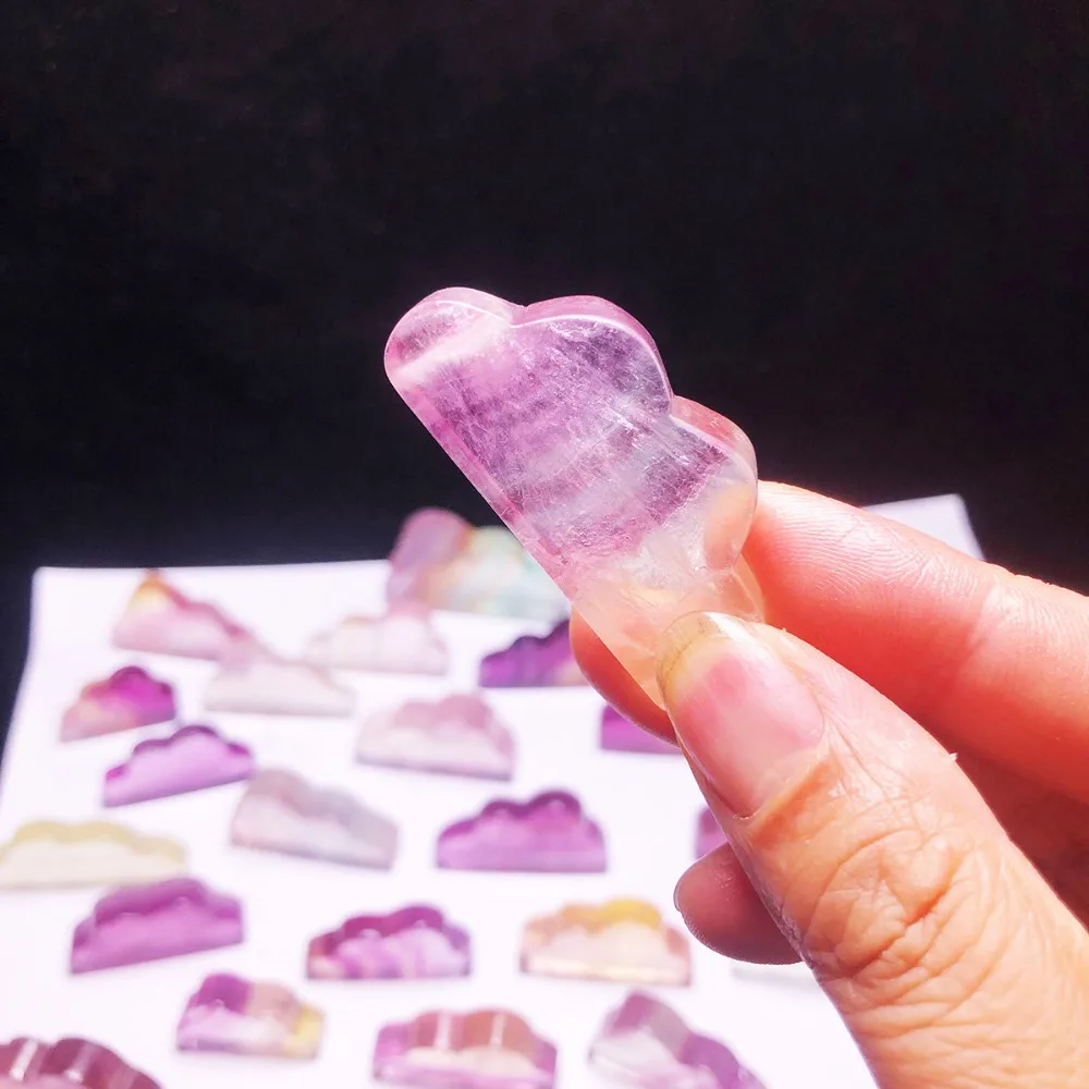 Natural Rainbow Fluorite Carved Cloud Quartz Reiki Healing Crystal Carving Candy Color Gemstone DIY Decor Gifts
