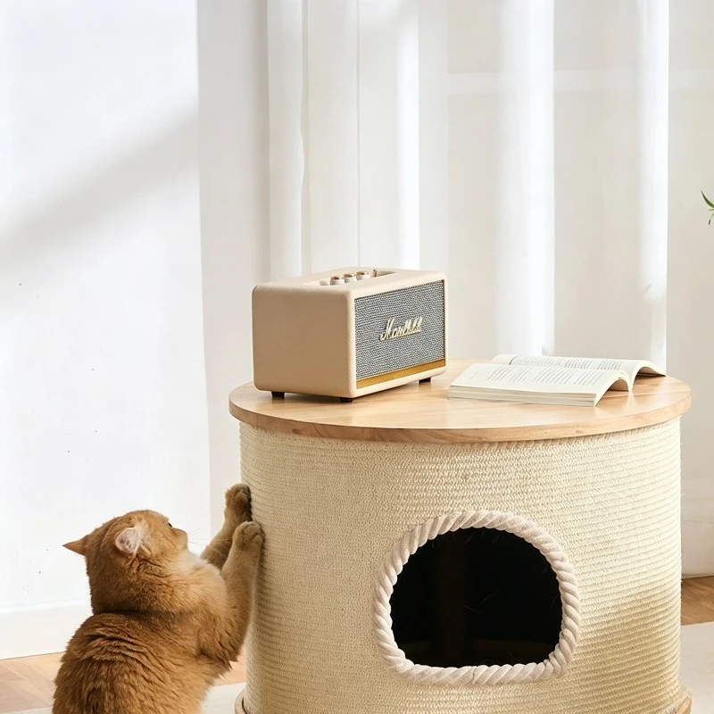 Solid Wood Cat Beds Table Natural Sisal Fiber Non-Slip Cat Scratcher Mat Stool Multi Function Wear-Resistant Pet Furniture