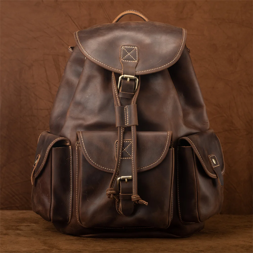 Vintage Backpack For Men Genuine Leather Fashion Bags High Quality Laptop Backpack Trend Travel Bag