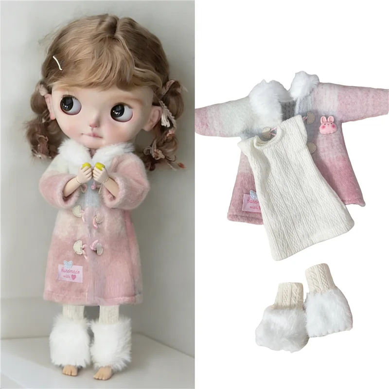 For Blythe Doll Winter Pink Coat Outfit Clothes Cute Skirt Lace Maid Princess Dress Cat Pants Clothing OB24 OB22 1/6 Accessories view 6