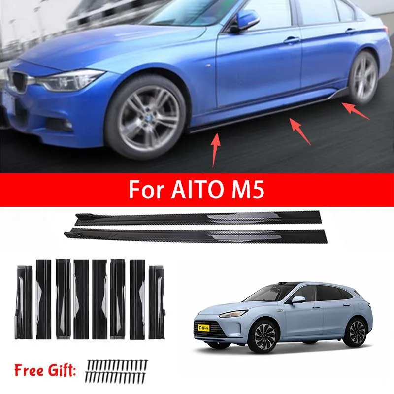 For AITO M5 Car Side Skirt Splitters Extended Side Spoiler Sport Body Kit Bumper Lip Modified Parts 8Pcs
