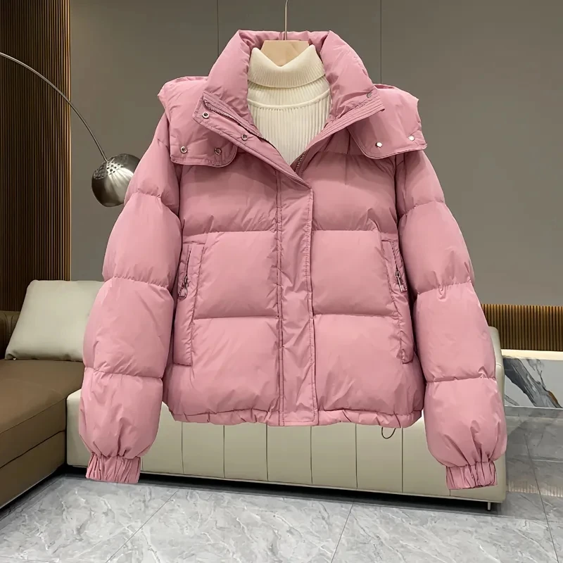 Otoño Invierno nueva Chaqueta de algodón de mujer coreano acolchado de algodón grueso cálido Parkas con capucha abrigo corto mujer Casual señoras Top
