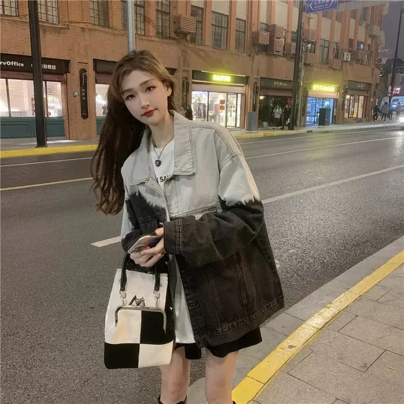 Gradient Color Denim Jacket For Women Autumn Small Fragrance Korean Version Loose American Retro Long Sleeved Jacket Top