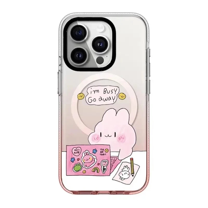 

Busy Rabbit Pink Gradient Transparent Border iPhone 13 14 15 Pro Max Case with MagSafe