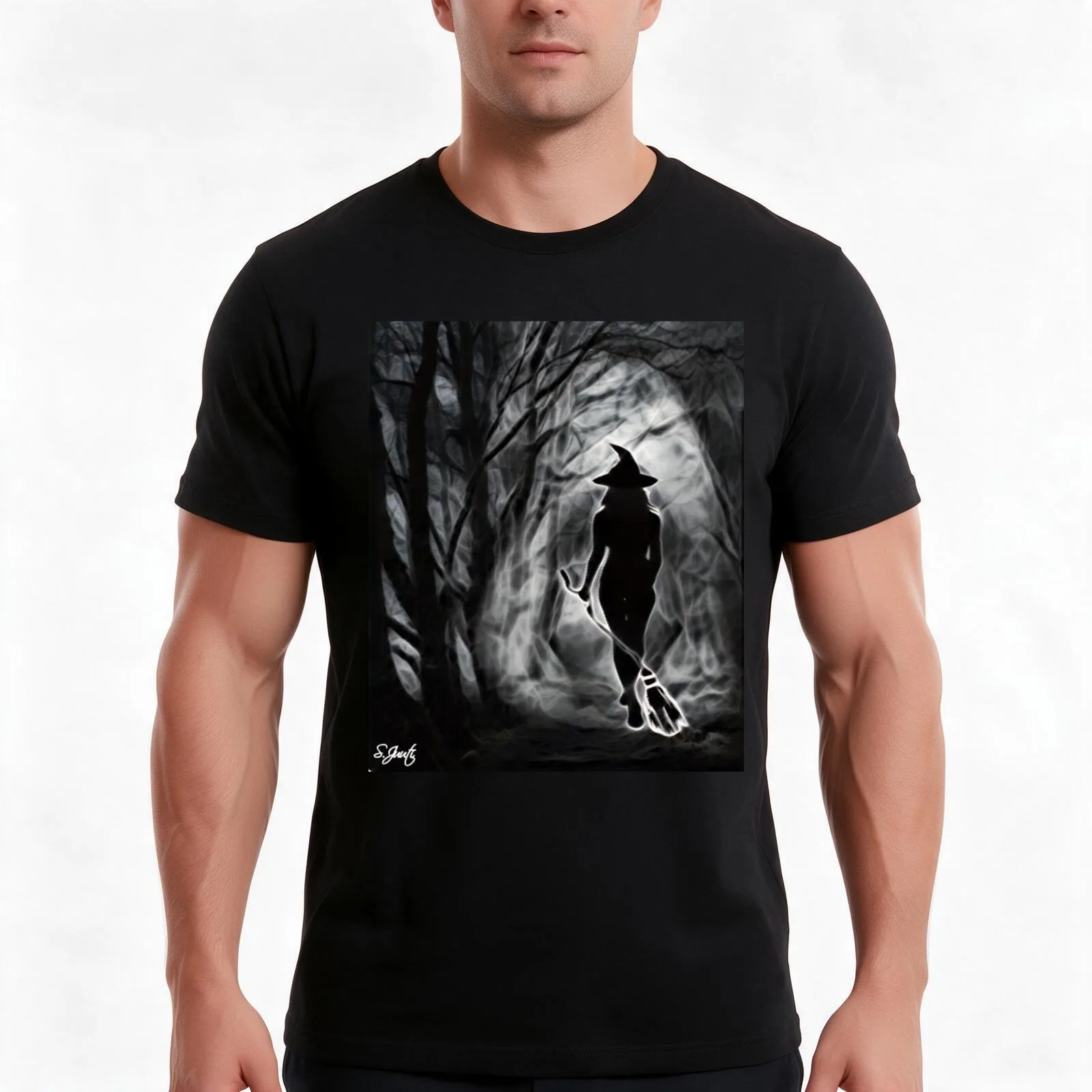 Witches Pathway T-Shirt, Summer Casual Cotton Tee, Oversized Streetwear Tops, Vintage Graphic Print, Loose Fit Short Sleeve