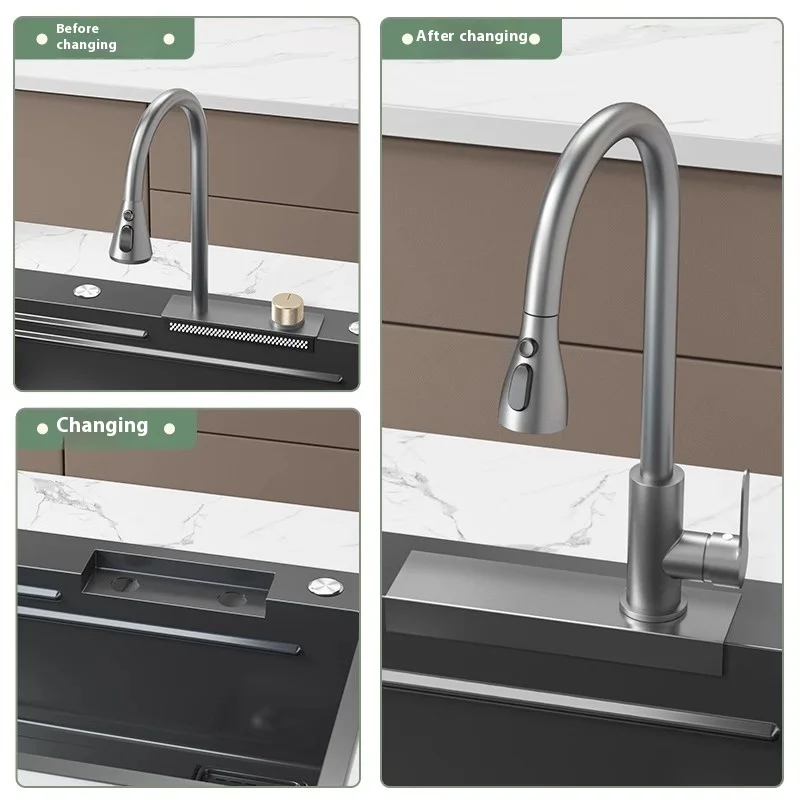 Kitchen sink waterfall Faucet Replacement Modification Pull-out ordinary Tap Same Size Faucet Installation