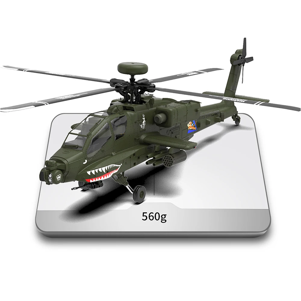 YXZNRC F11 AH-64D Apache RC Helicóptero com Giroscópio de 6 Eixos 2.4G 6CH 1:32 Modelo de Helicóptero RC