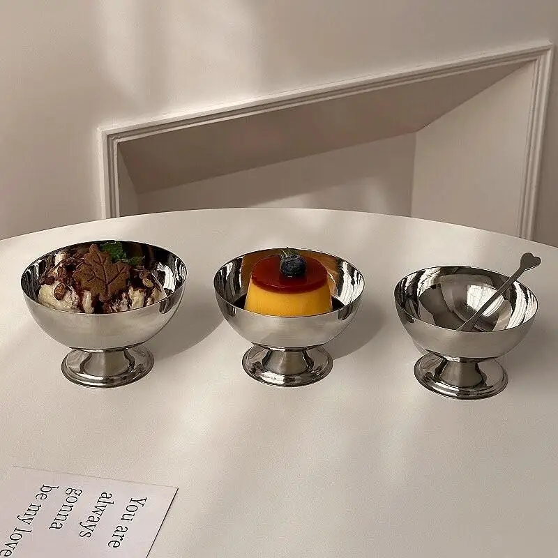 ~Stainless Steel Pedestal Dessert Bowls With Shiny Polished Finish And Food Safe Construction Perfect For Ice Cream Pudding