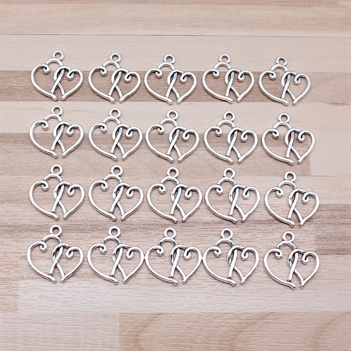 IFOCUS 20pcs/Lot 2 Hearts Charms For DIY Jewelry Making Zinc Alloy 19x19mm/0.75x0.75inch