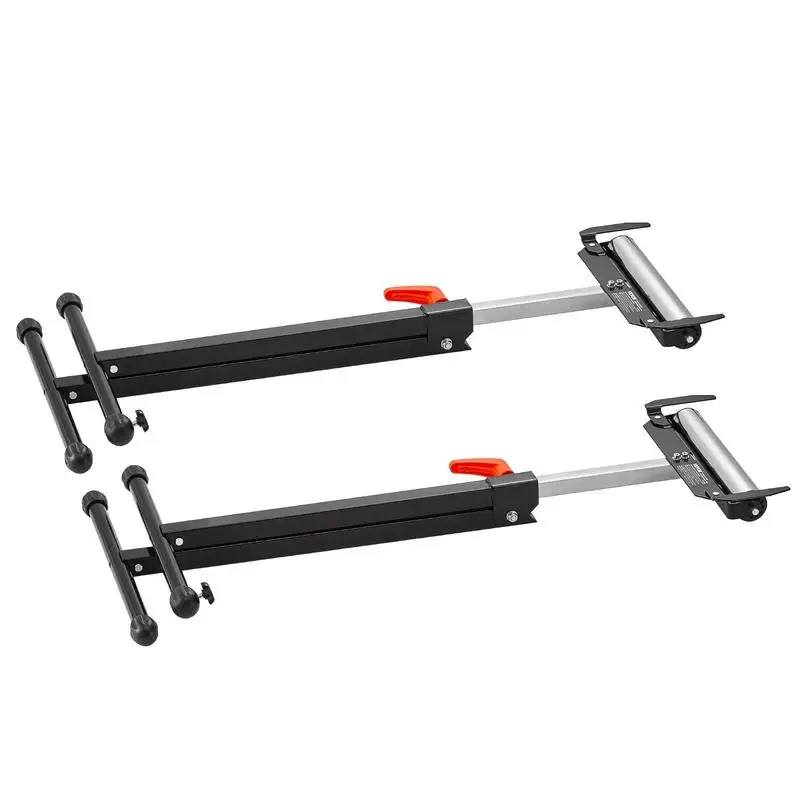 Ensemble de 2 supports à roulettes, capacité de charge de 113 kg, hauteur réglable de 68 à 109 cm, support de travail pliable avec tête à roulettes et guides de bord, en acier poli, pour support de sortie et d'extension de scie à table