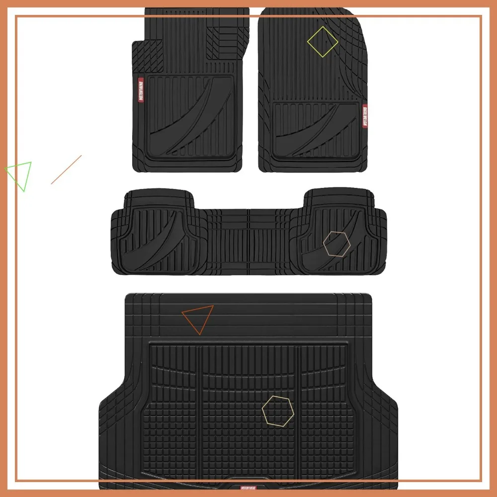 

Universal All Weather Heavy Duty Rubber Car Floor Mats & Cargo Liner Set - Trim to Fit SUV, Car, Van