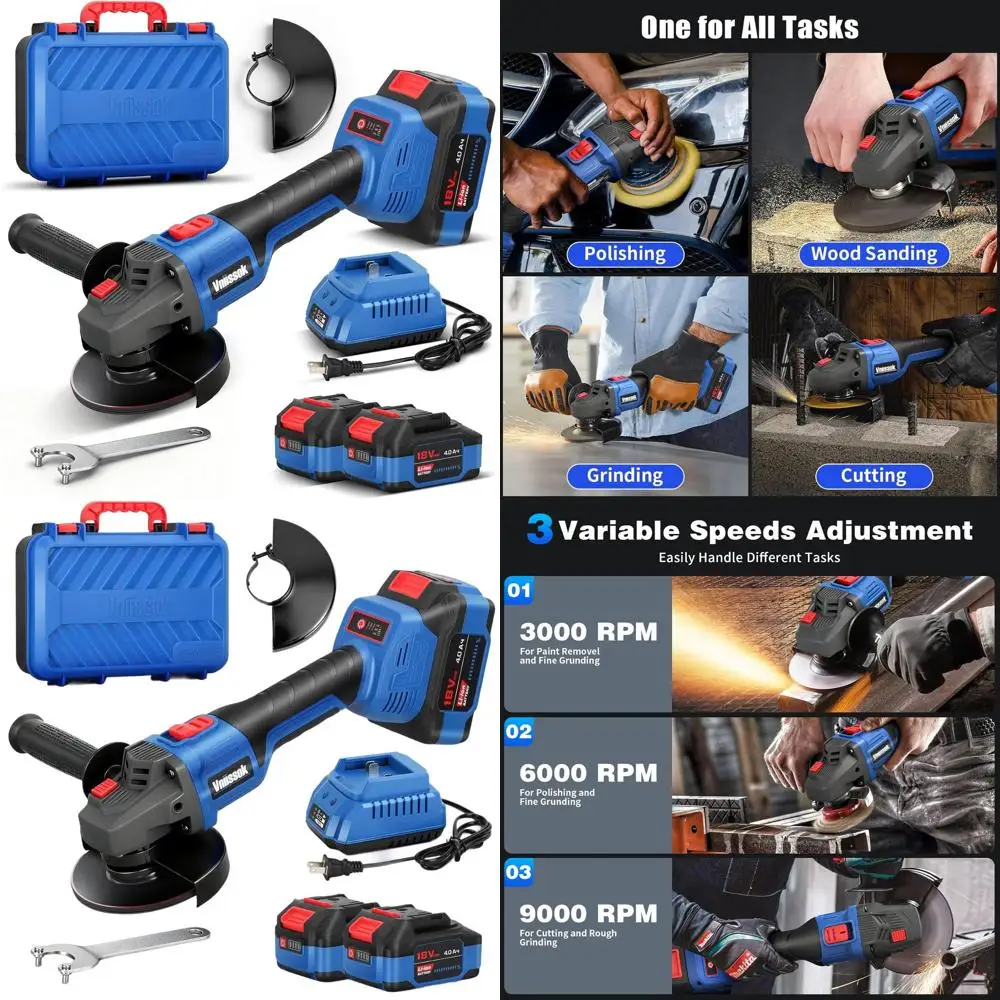 

Wireless Brushless Angle Grinder Kit, 125mm 9000RPM, 2x4.0Ah Batteries & Charger, Ideal for Cutting and Grinding