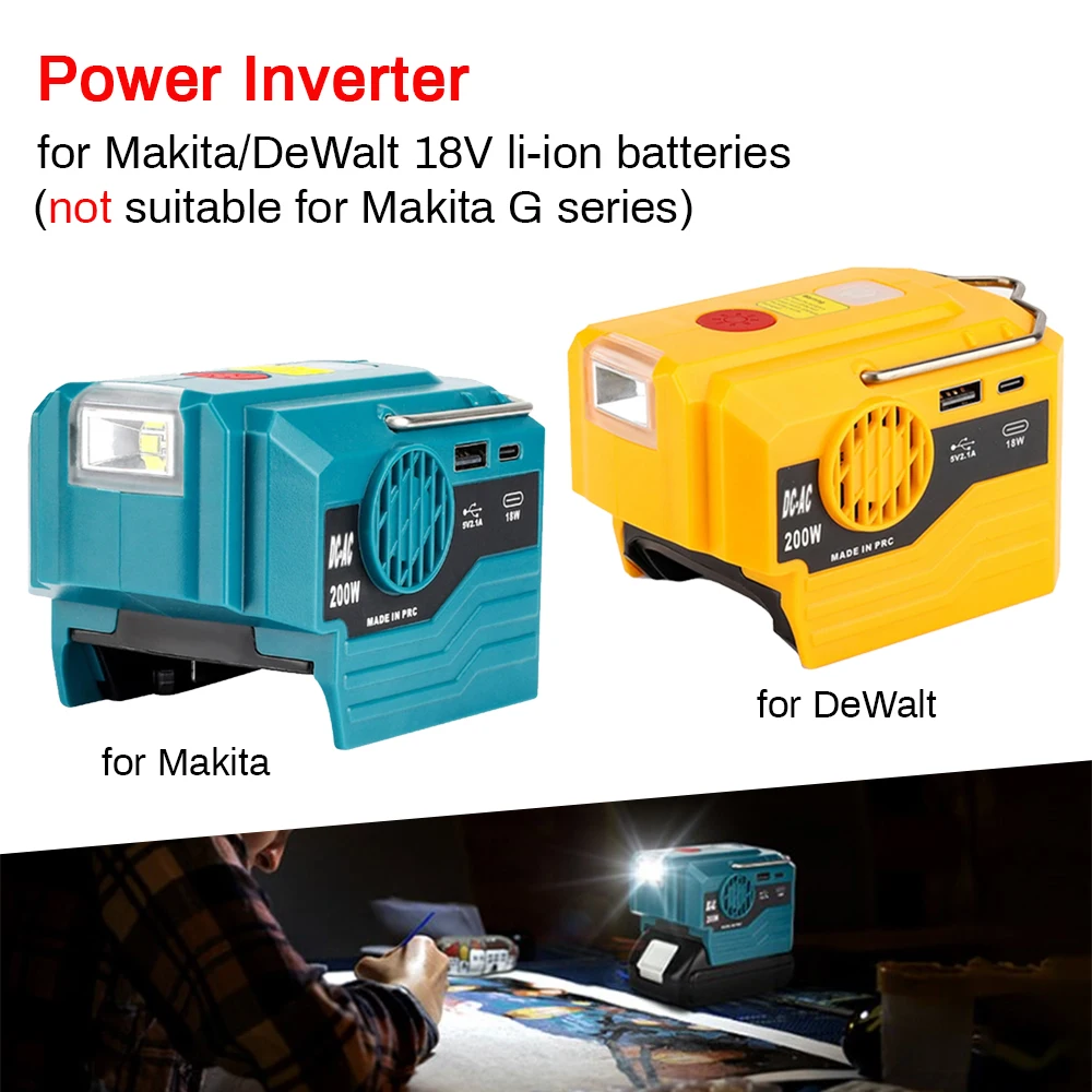 AC 220V Inverter Generator Power inverter LED Outdoor Camping Adapter Power Supply Tool For Makita DeWalt 18V Li-ion  Battery